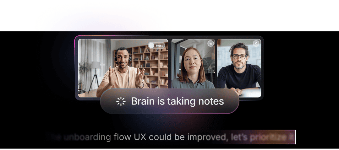 Video call tile with a Brain is taking notes pill overlay