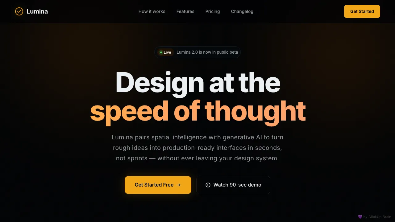 Lumina landing page hero