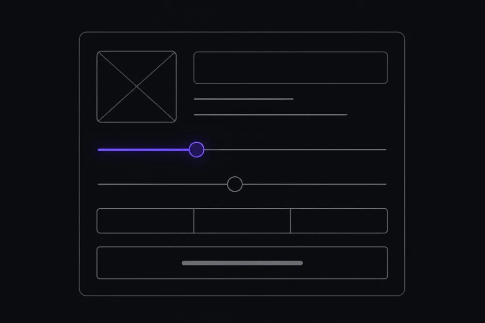 Wireframe of an interactive calculator with sliders and a result panel