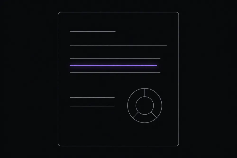 Wireframe of a one-page report with text blocks and a chart