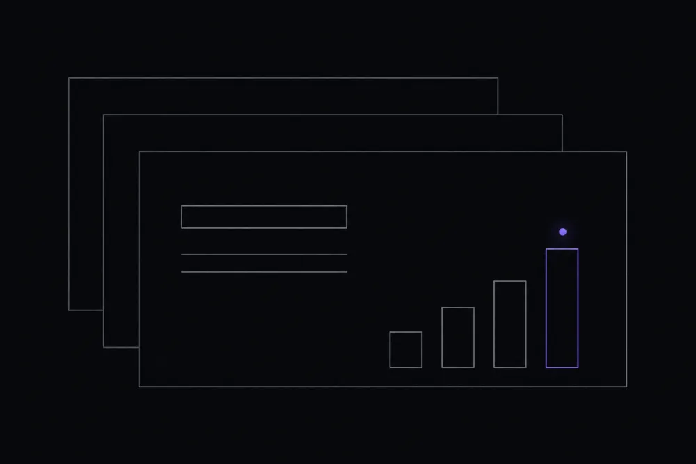 Wireframe of a slide deck with a rising bar chart