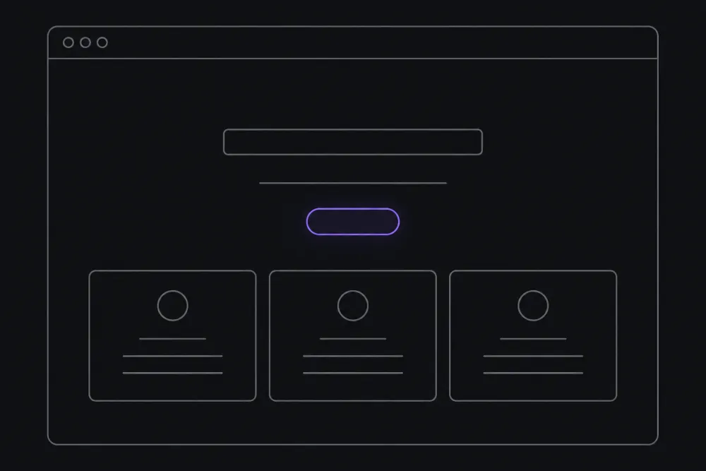 Wireframe of a landing page inside a browser window