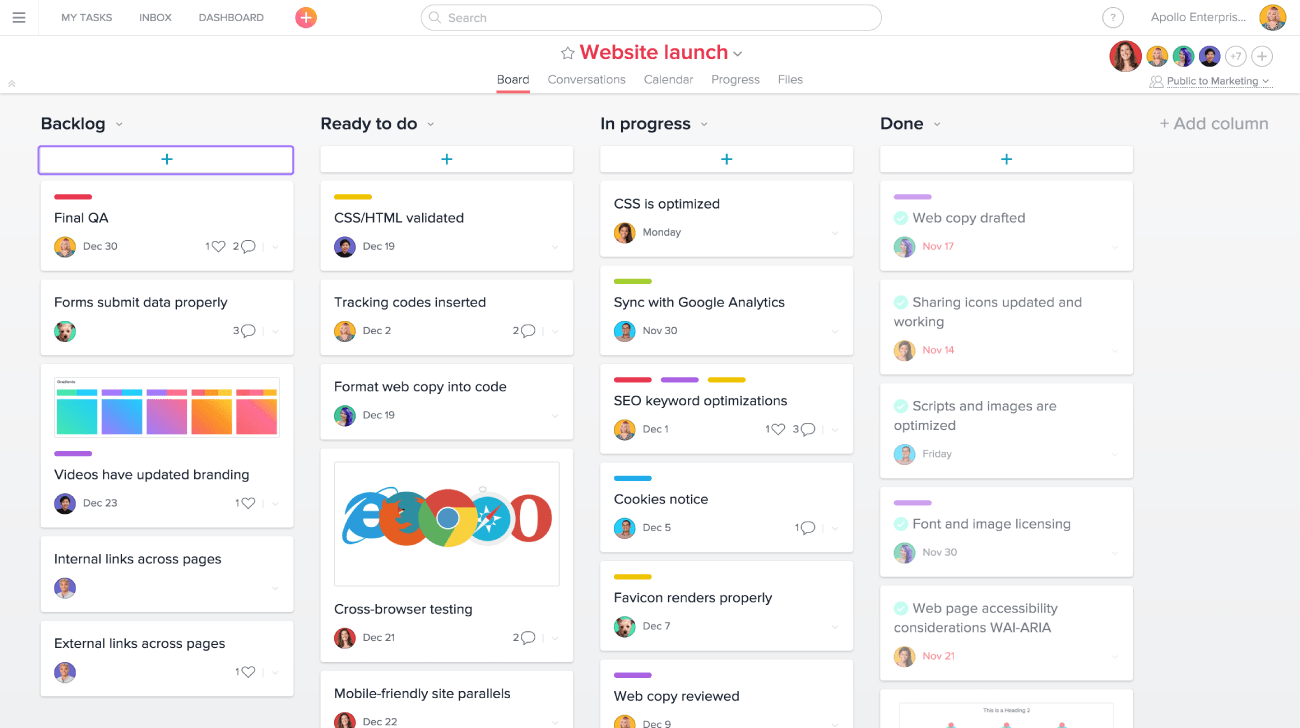 asana projekt management screenshot