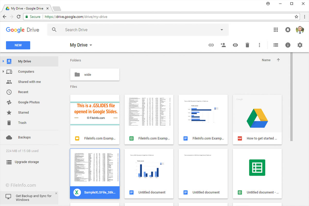 Google Drive's home page