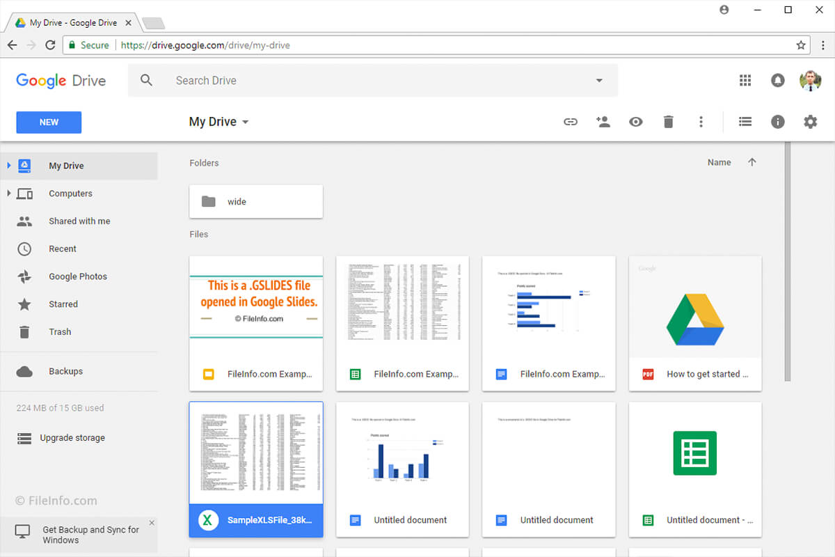 Startpagina van Google Drive