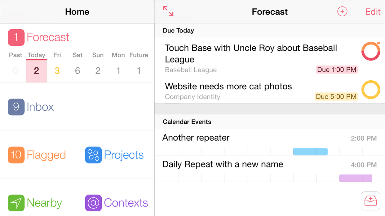 Exemplo de produto OmniFocus