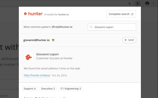 Hunter i.o chrome extension