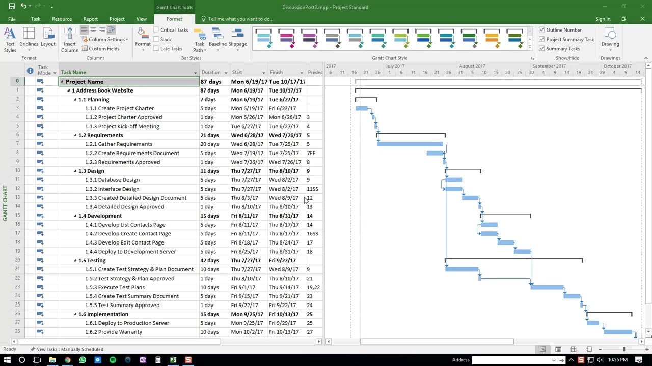 display predecessors in ms project gantt chart view