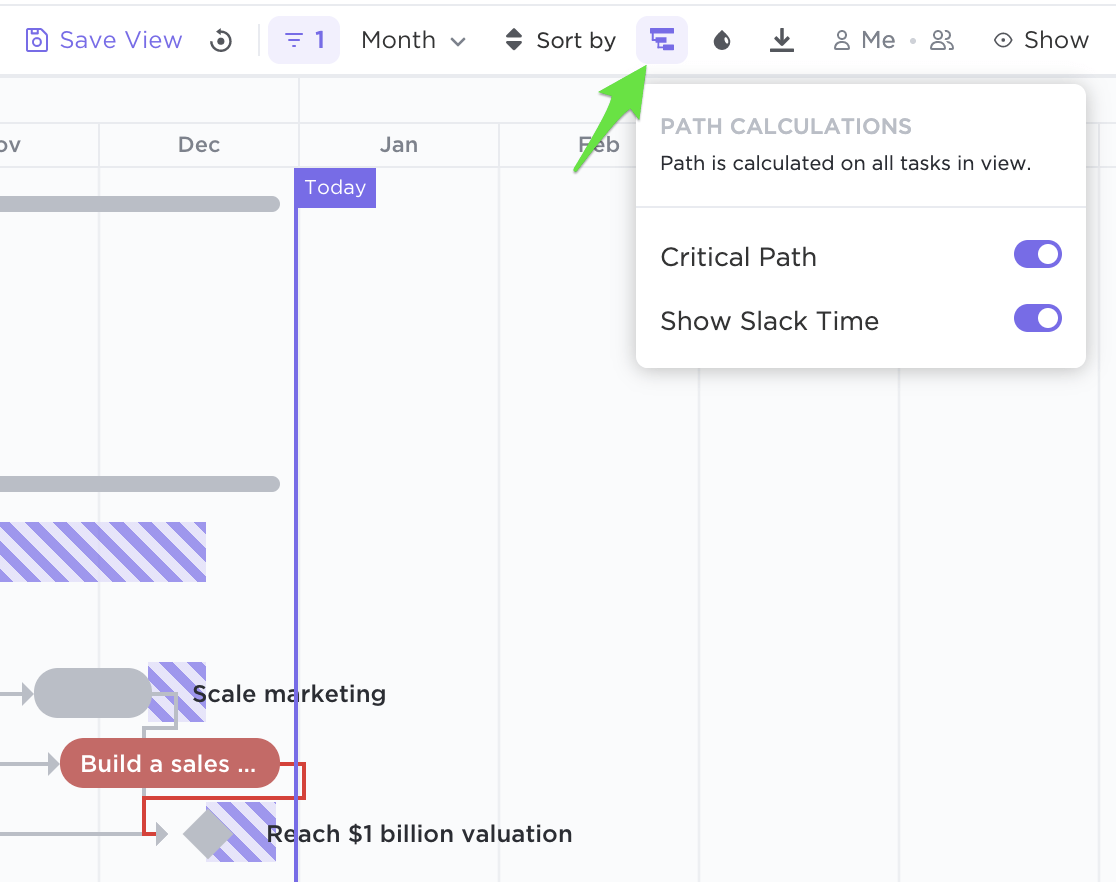 clickUp의 간트 차트