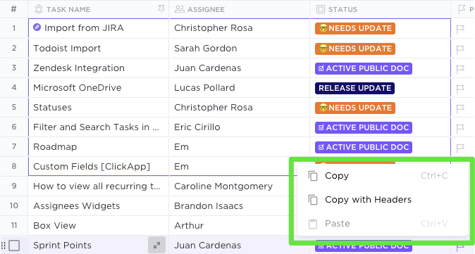 table view in clickup