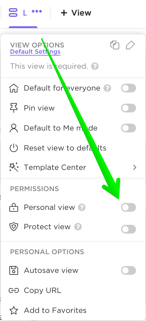personal view in clickup