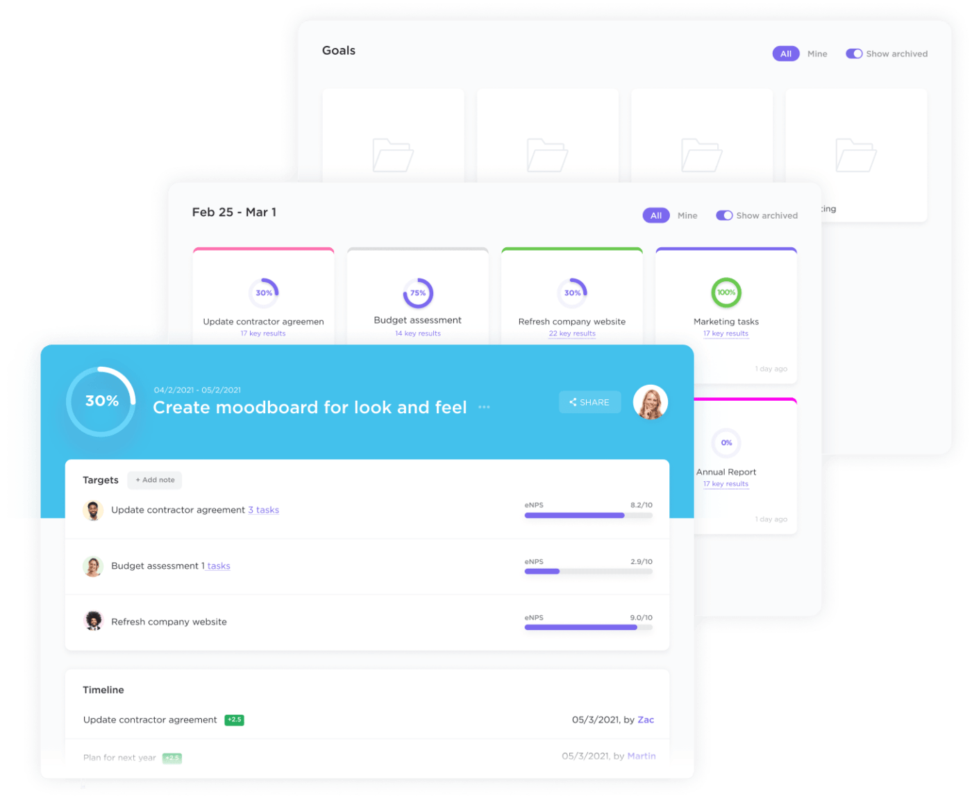 360 degree feedback: ClickUp's Goal Tracking feature