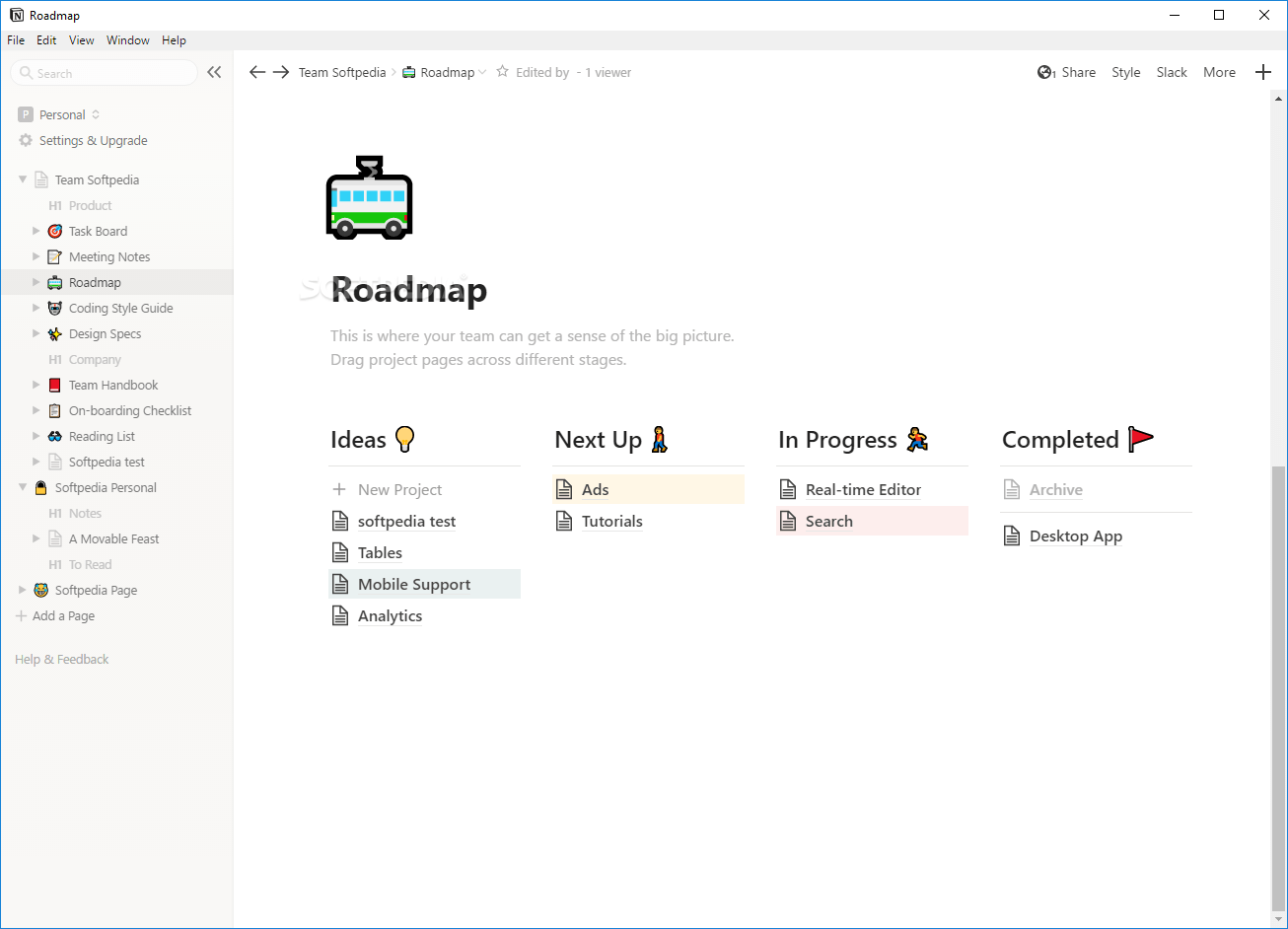 Voorbeeld van Notion Workflow