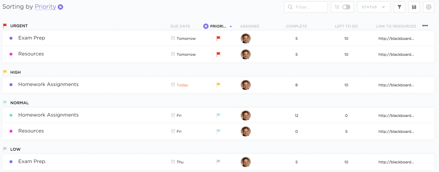 priorités en ClickUp