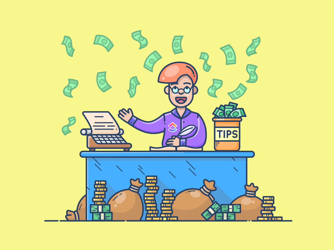 man with money at a desk