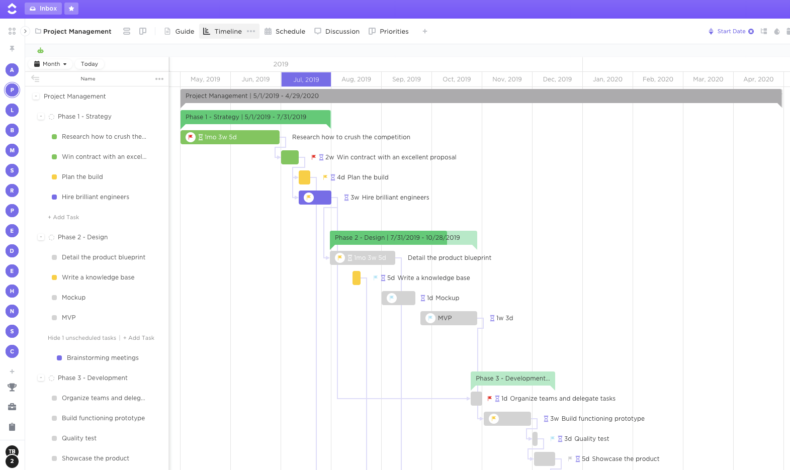 clickUp의 간트 차트