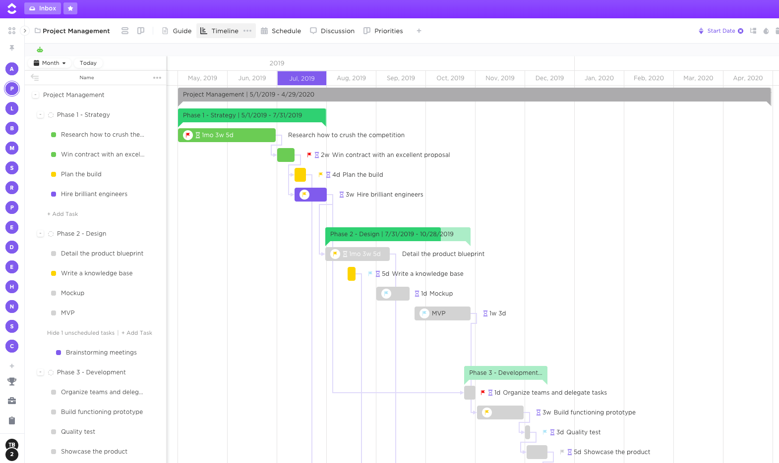 gantt Diagramm in ClickUp