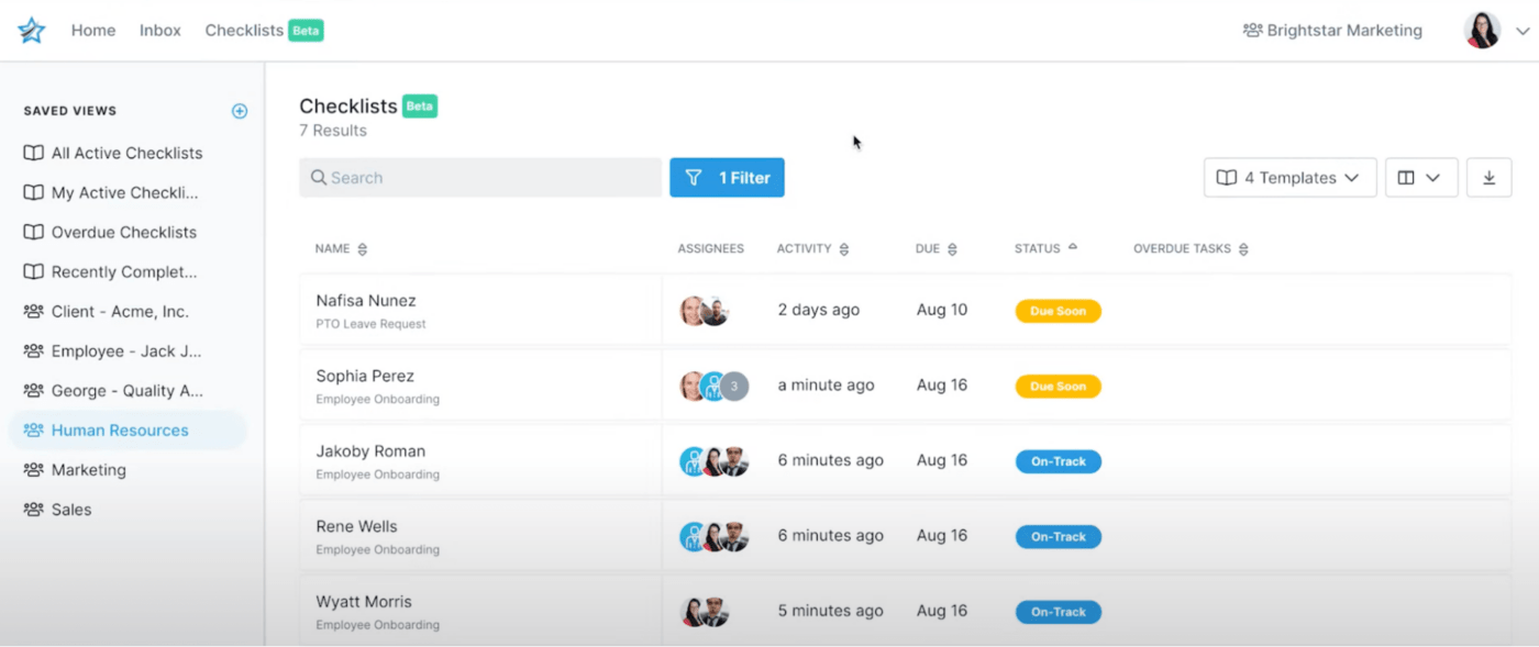 Workflow management in Process Street