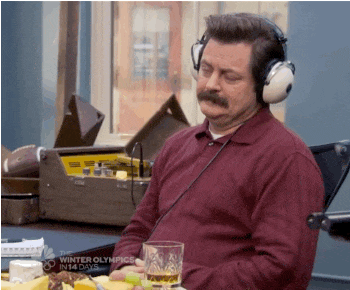 Ron Swanson from Parks and Rec listening to music