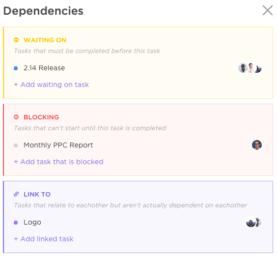 list of dependencies