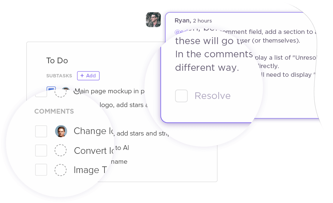 subtasks, checklists and comments in a clickup task