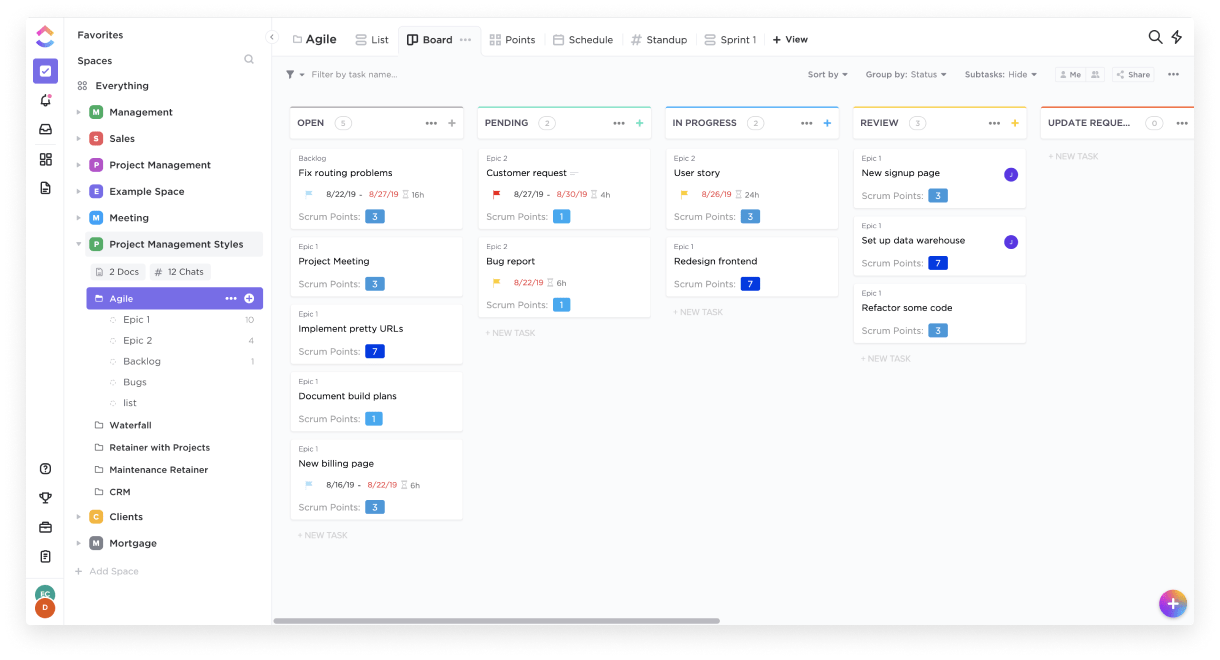 scrum board in clickup