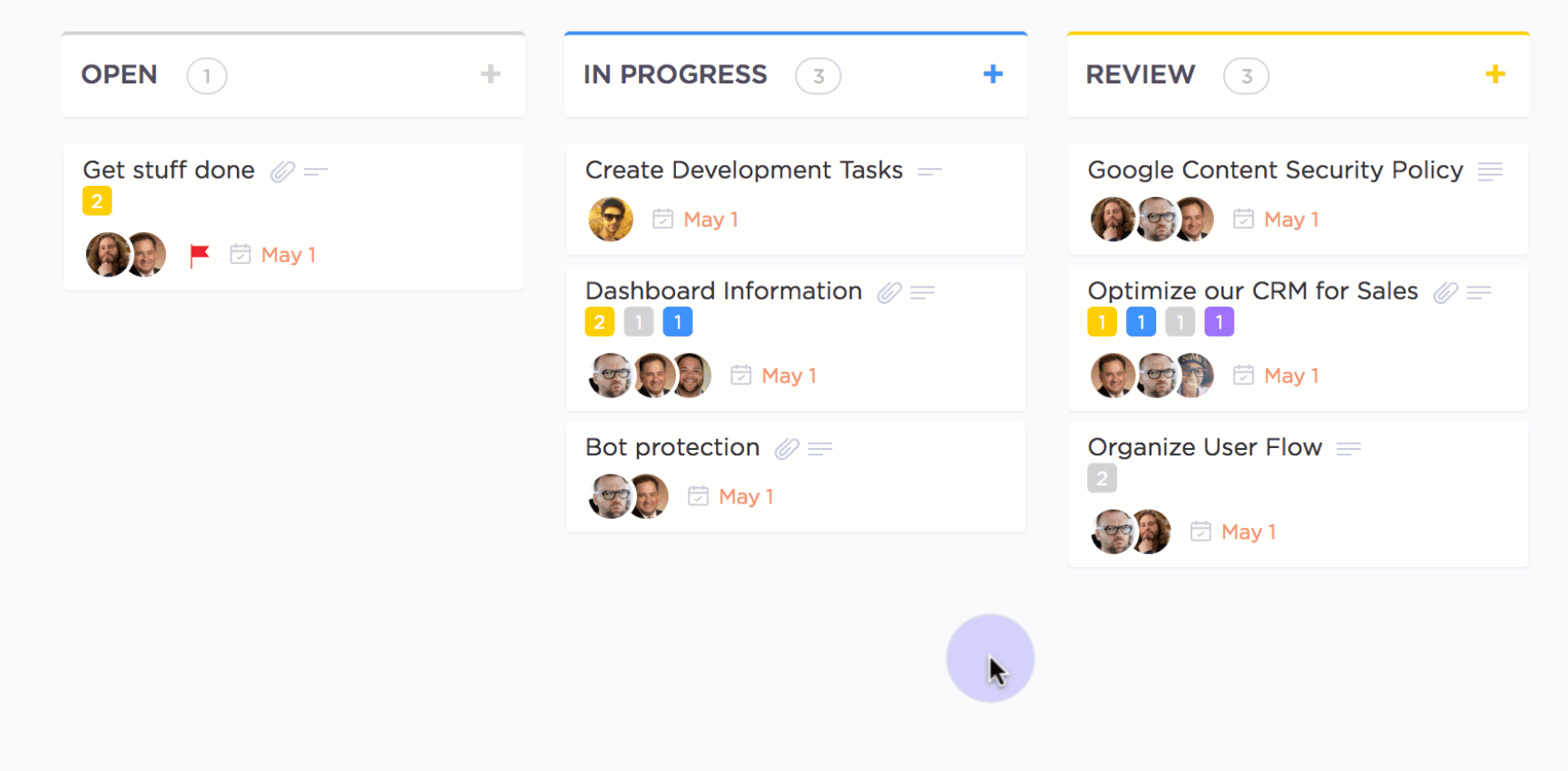 moving tasks in kanban board view 