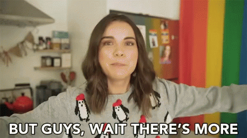 but guys, wait there's more brunette woman with penguin sweater gif