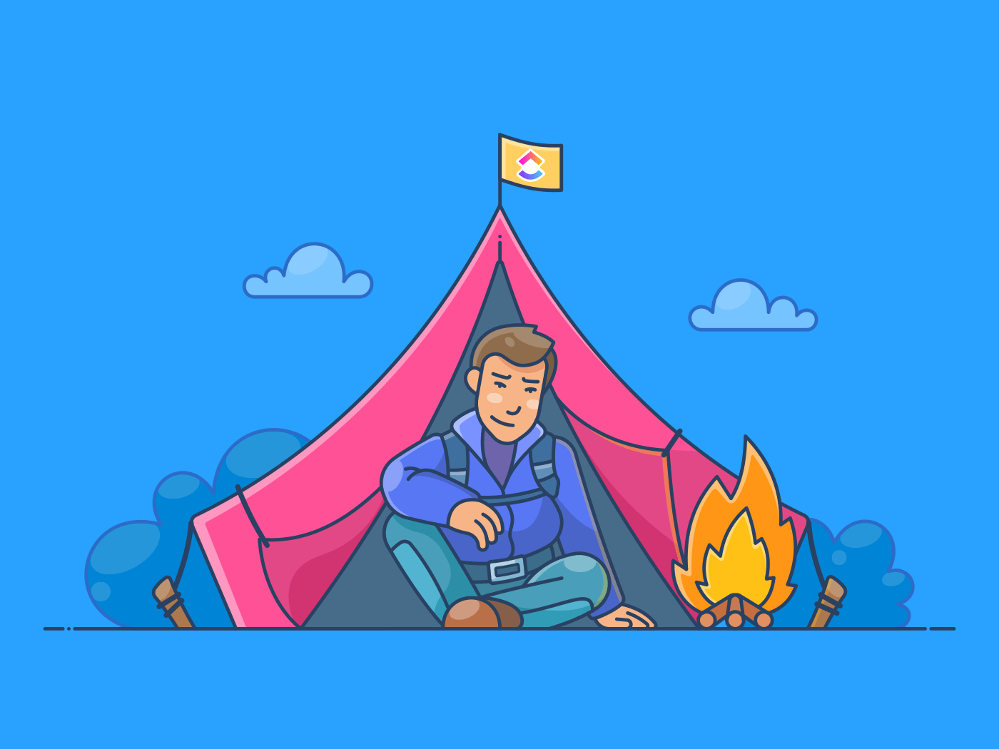 man in a tent conserving resources