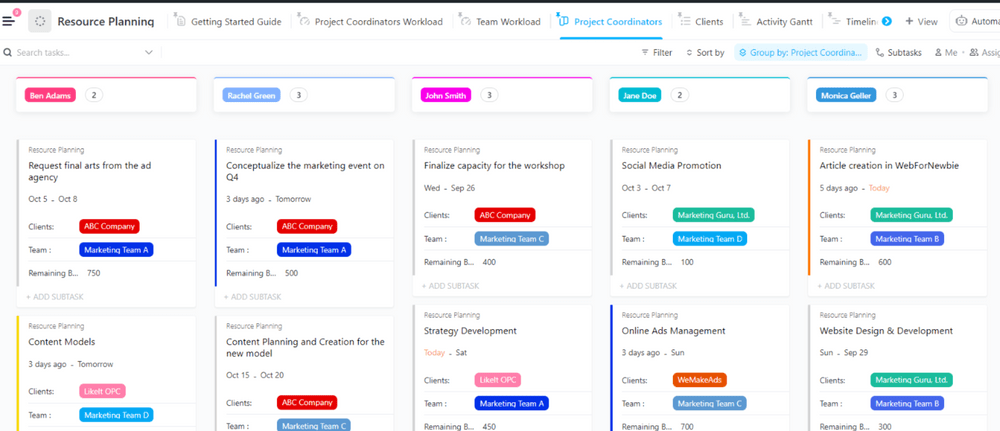 Modèle de planification des ressources ClickUp