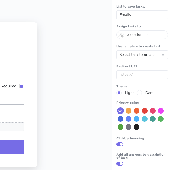 adjusting form settings in a clickup form