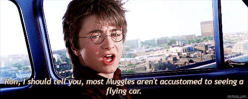 harry potter driving a flying car