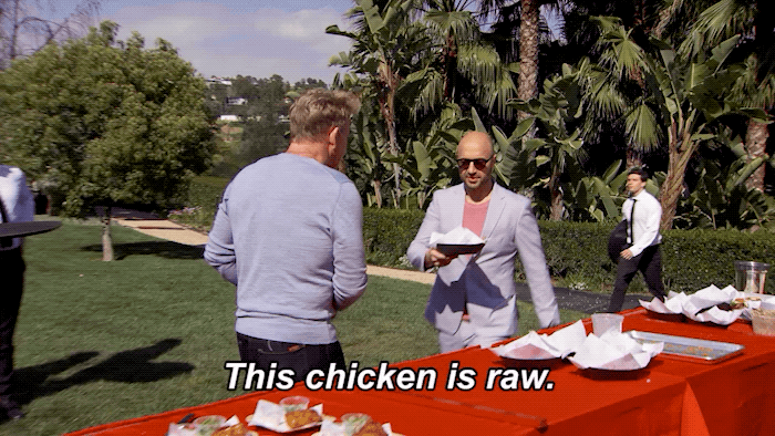 man saying this chicken is raw