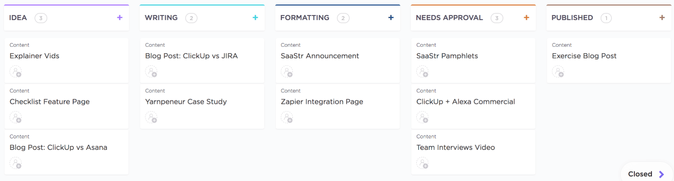 weergave kanban-bord in ClickUp