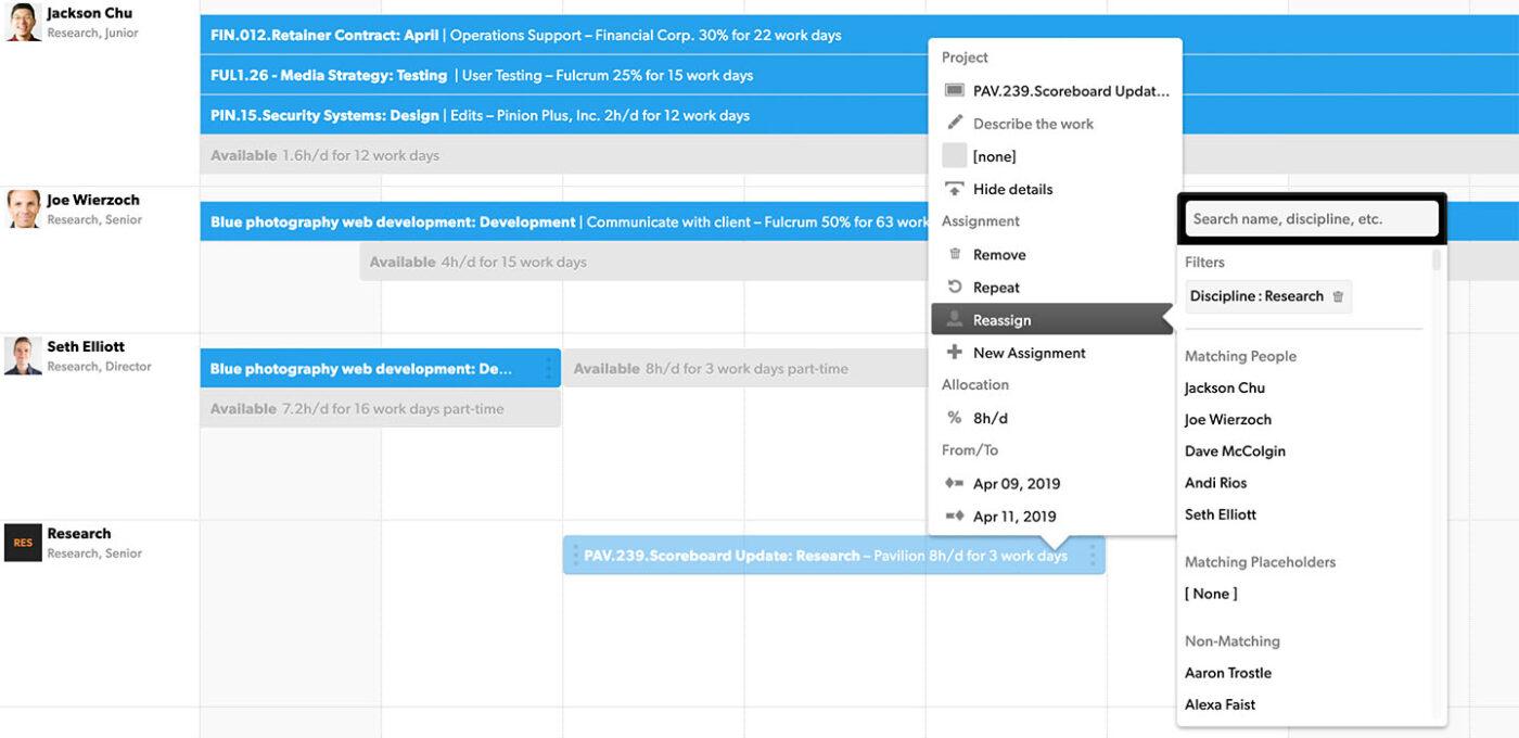 Resource Management by Smartsheet Resassign work schedule view