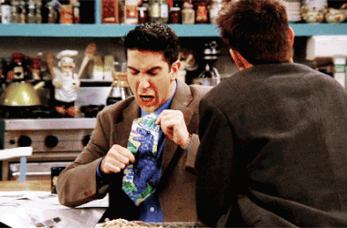 Ross showing off his dinosaur tie 