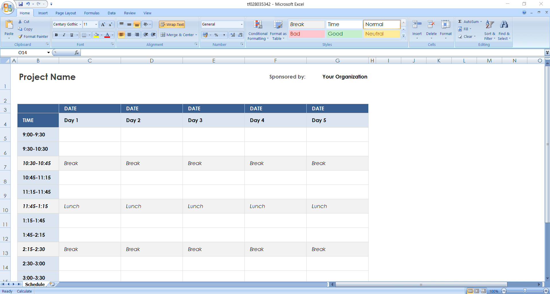 Weekly schedule template