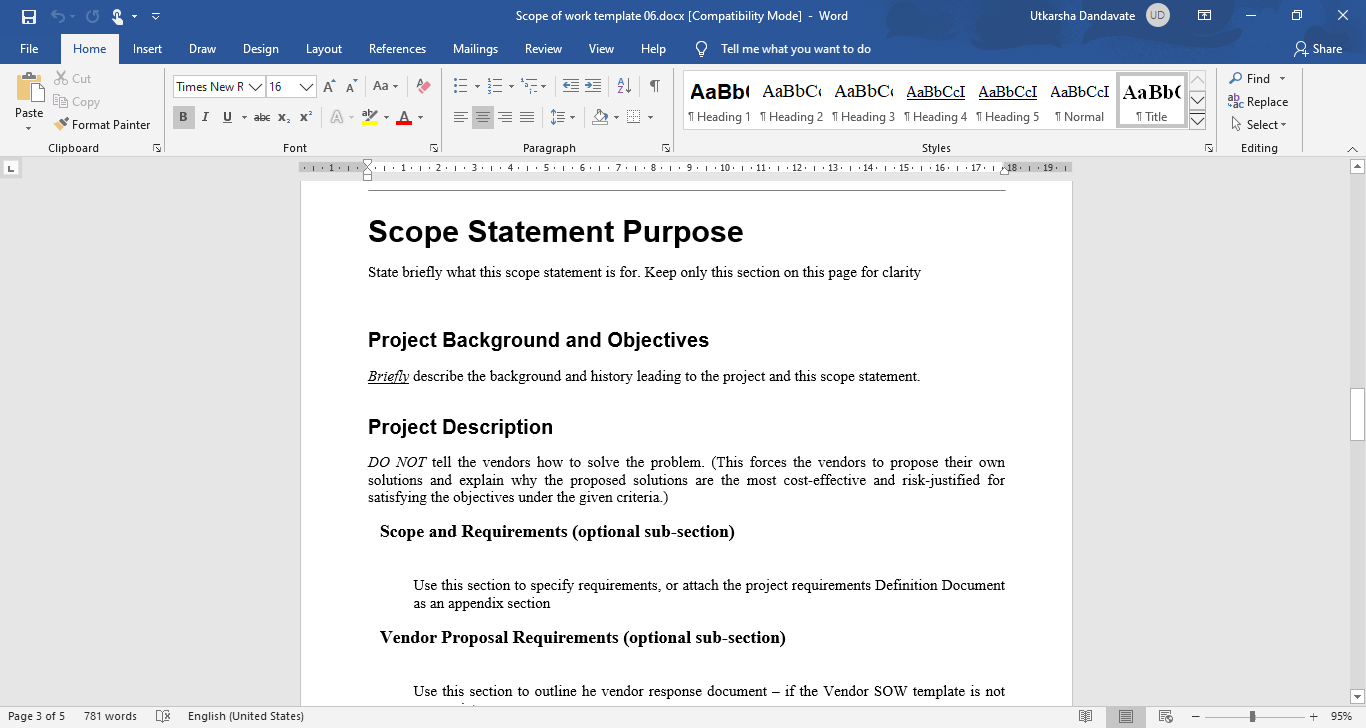 statement of purpose in MS word