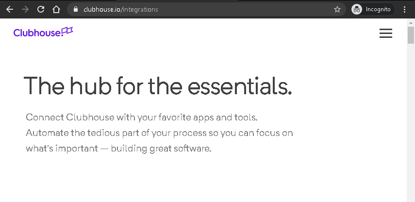 página de integrações do clubhouse.io