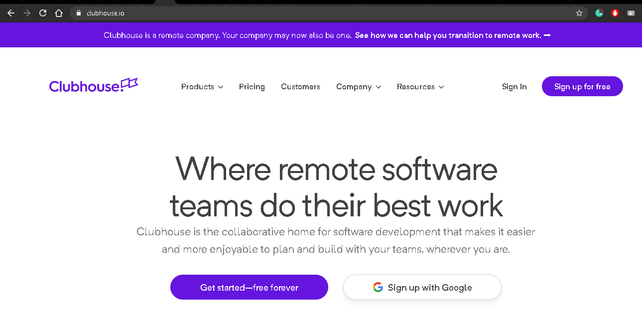 clubhouse.io Landing Page