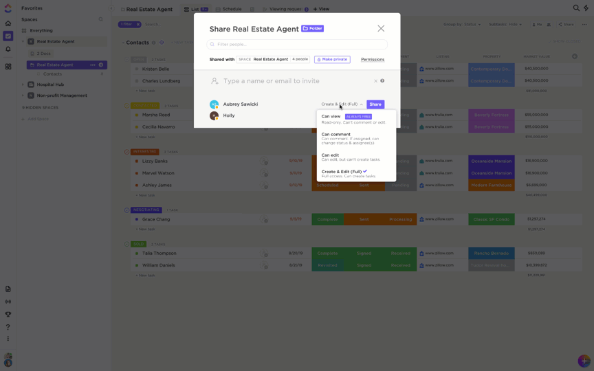 ClickUp lets you share Custom Access Rights