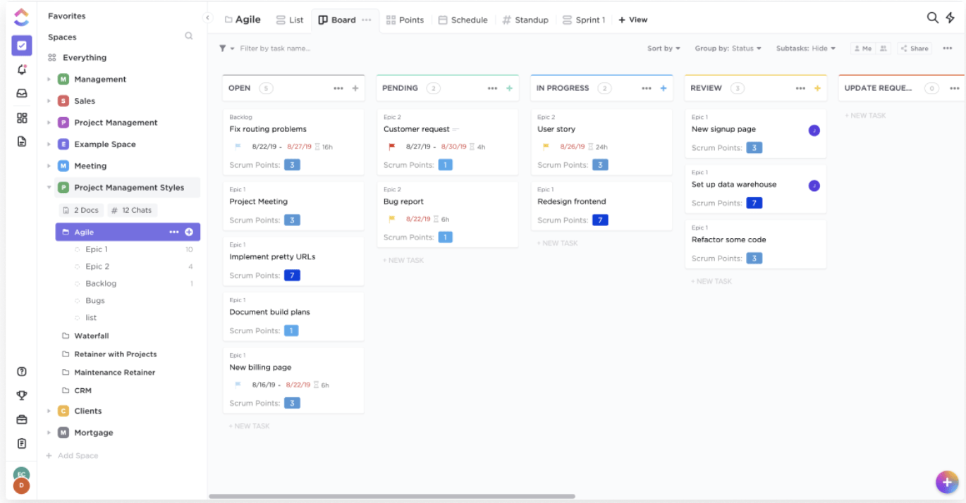 Agile Kanban view in ClickUp