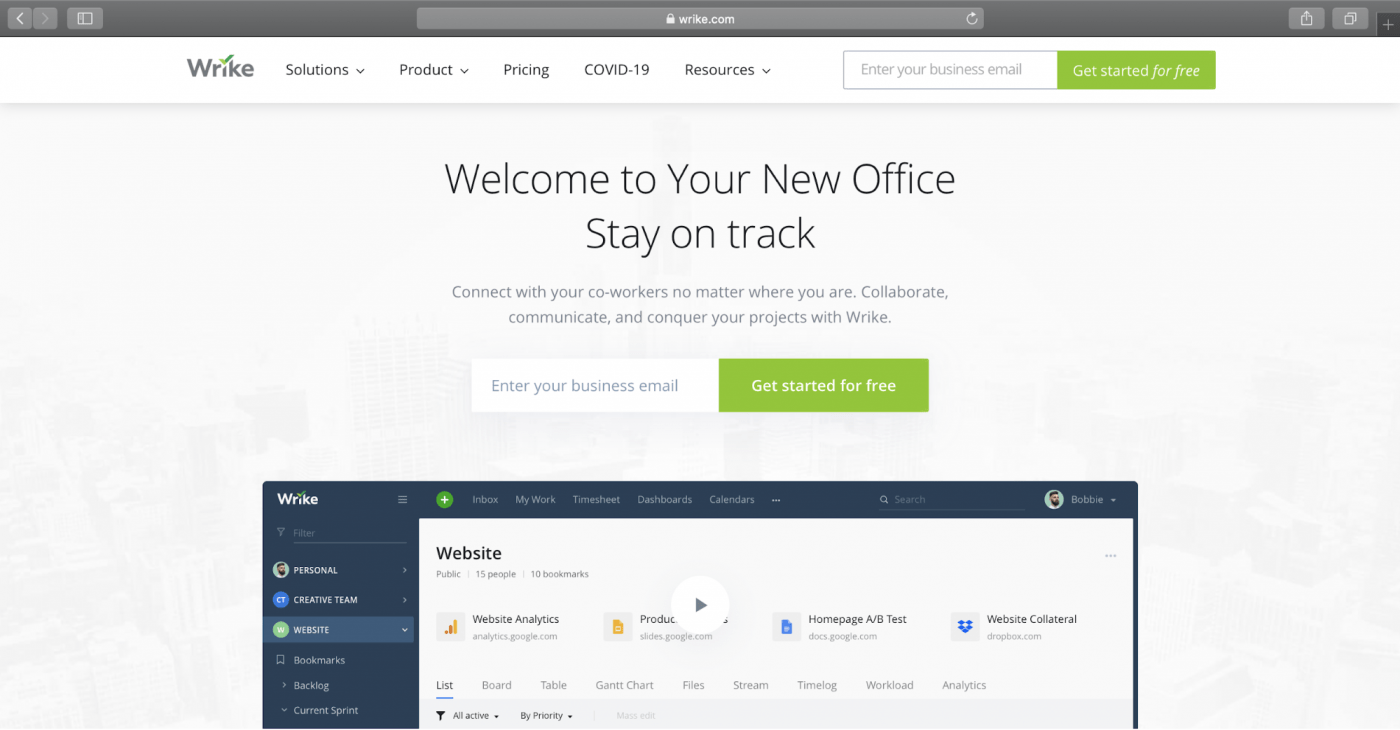 Wrike homepage