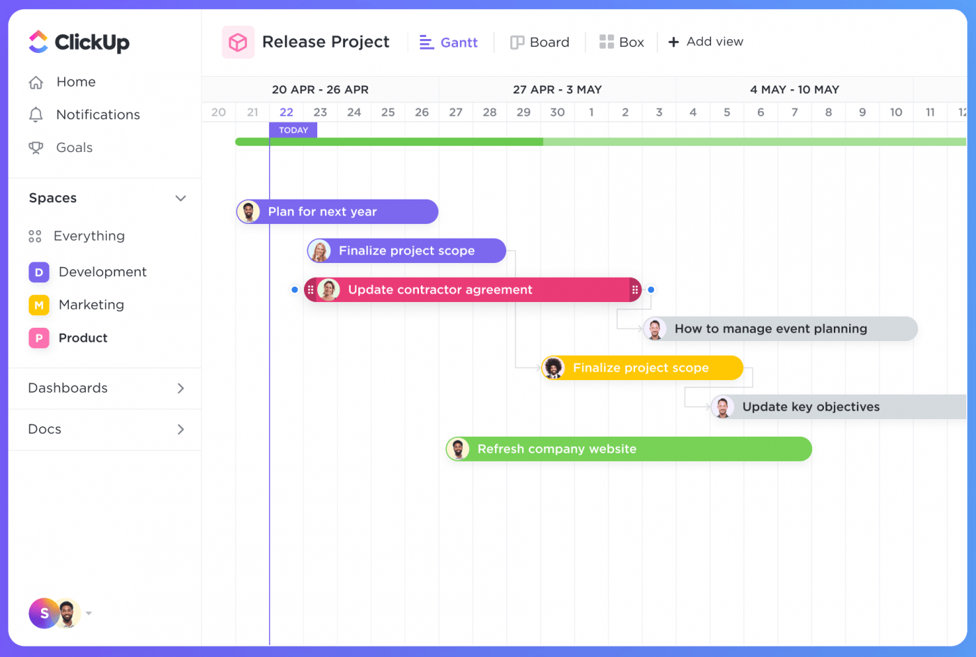 gráfico de Gantt clickup 3.0