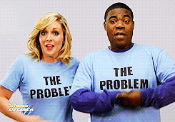 both tracy and jenna wear problem t shirts