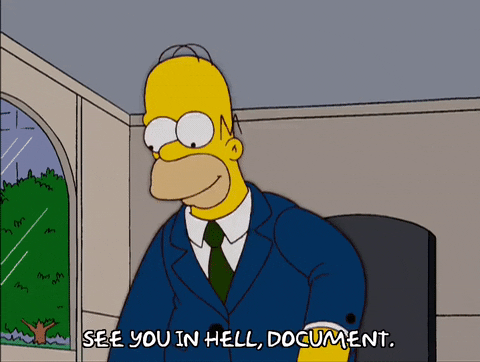 Homer Simpson burning a document