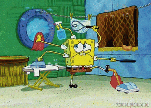 Spongebob multitasking chores