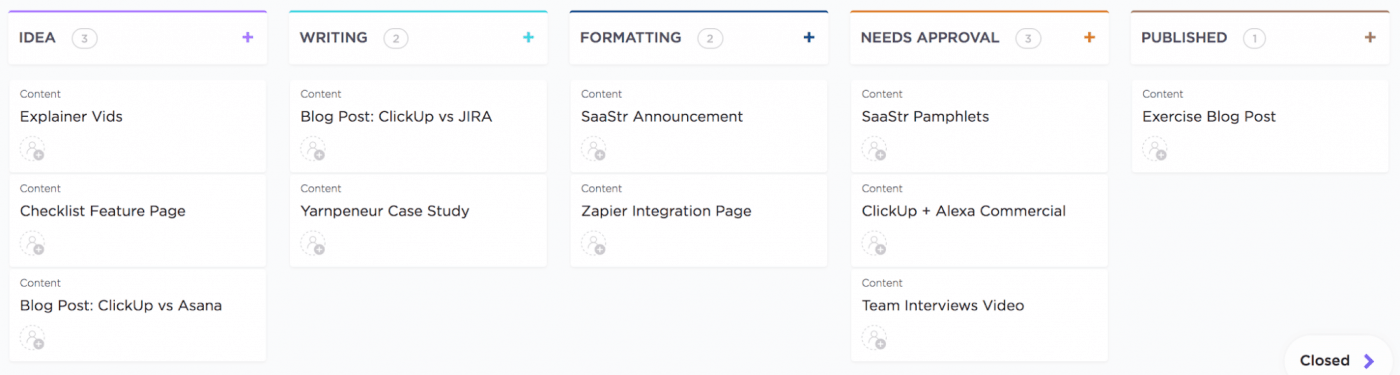 ClickUp Custom statuses on kanban board view