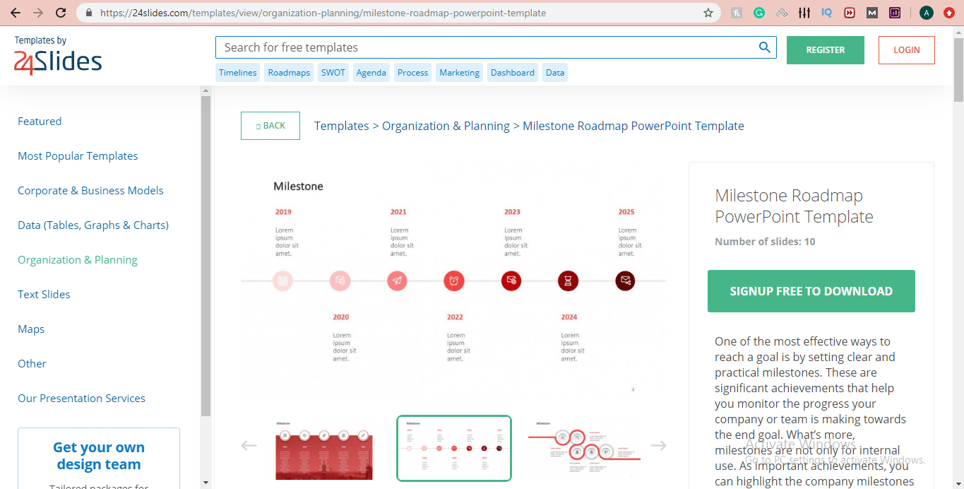 Modelo de linha do tempo do PowerPoint para roteiro de marcos