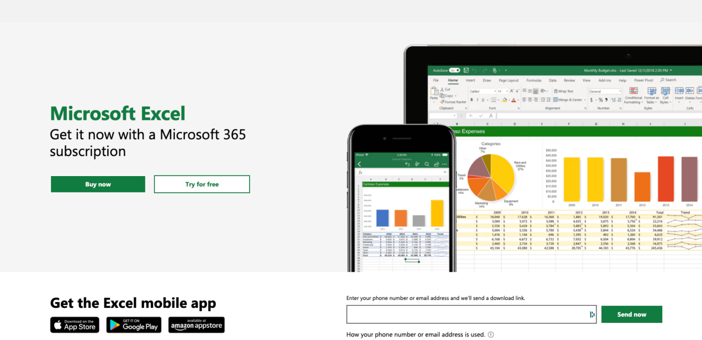 Microsoft Excel home page